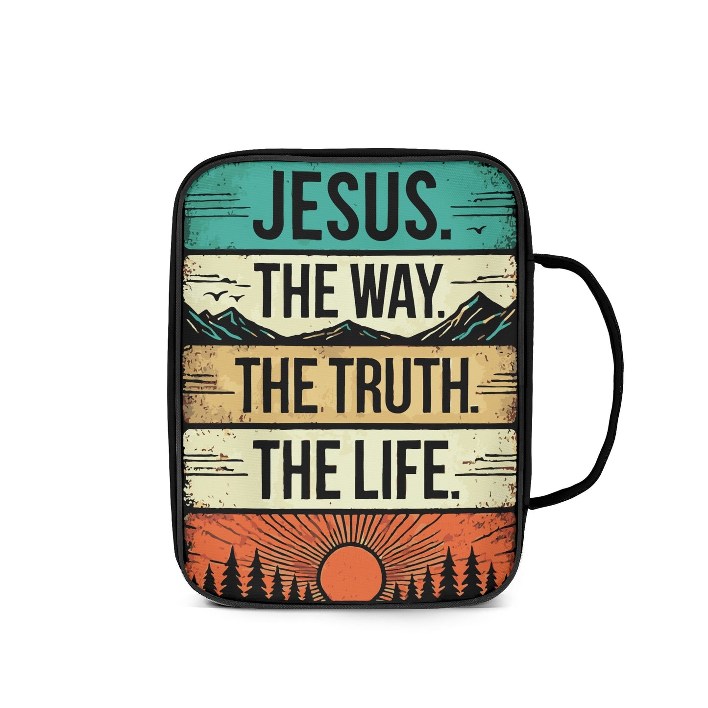 Jesus - The Way The Truth The Life - Durable Bible Cover with Pocket, Handle and Zipper – Perfect for Church, Study, or Travel - Sunset