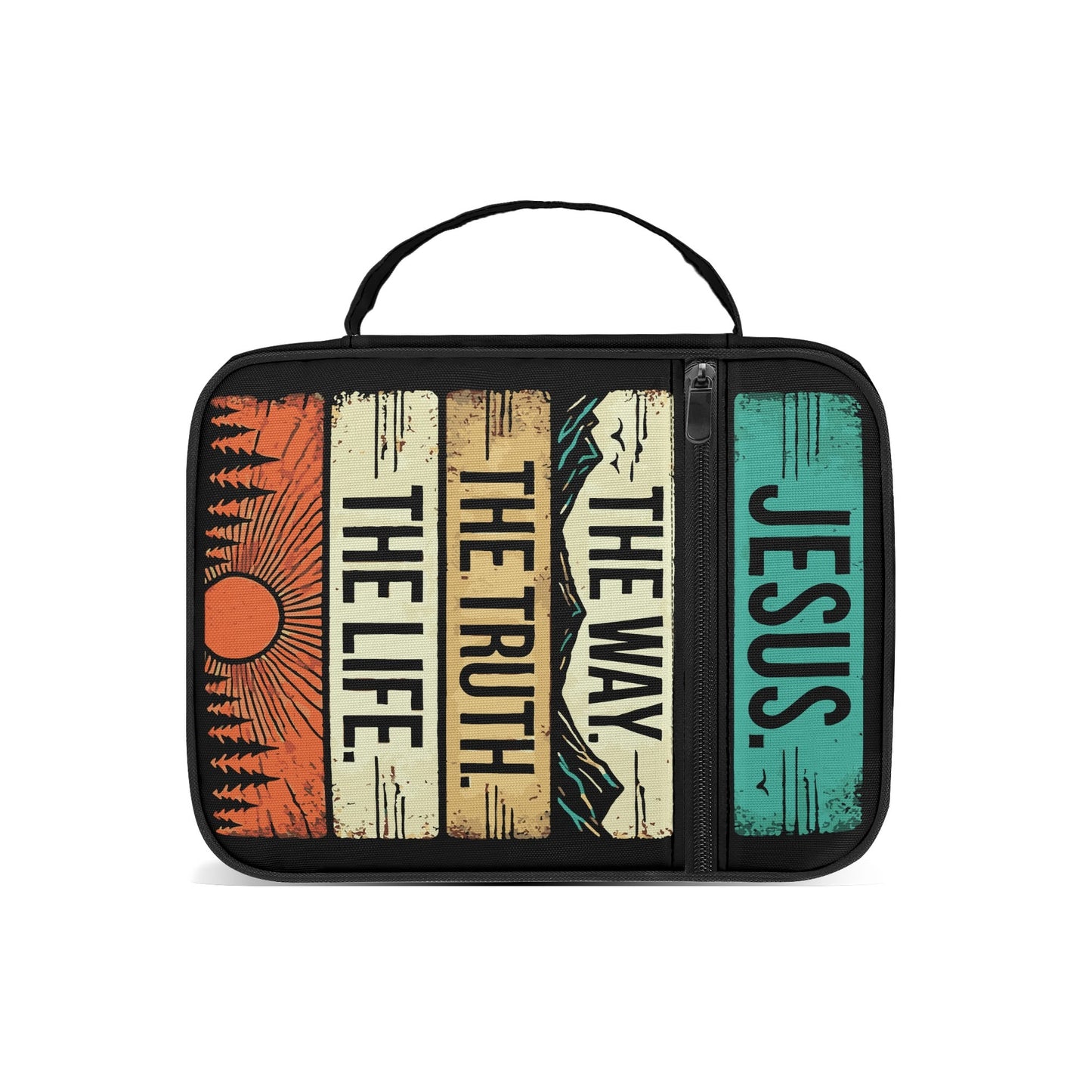 Jesus - The Way The Truth The Life - Durable Bible Cover with Pocket, Handle and Zipper – Perfect for Church, Study, or Travel - Sunset