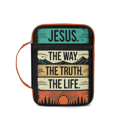 Jesus - The Way The Truth The Life - Durable Bible Cover with Pocket, Handle and Zipper – Perfect for Church, Study, or Travel - Sunset