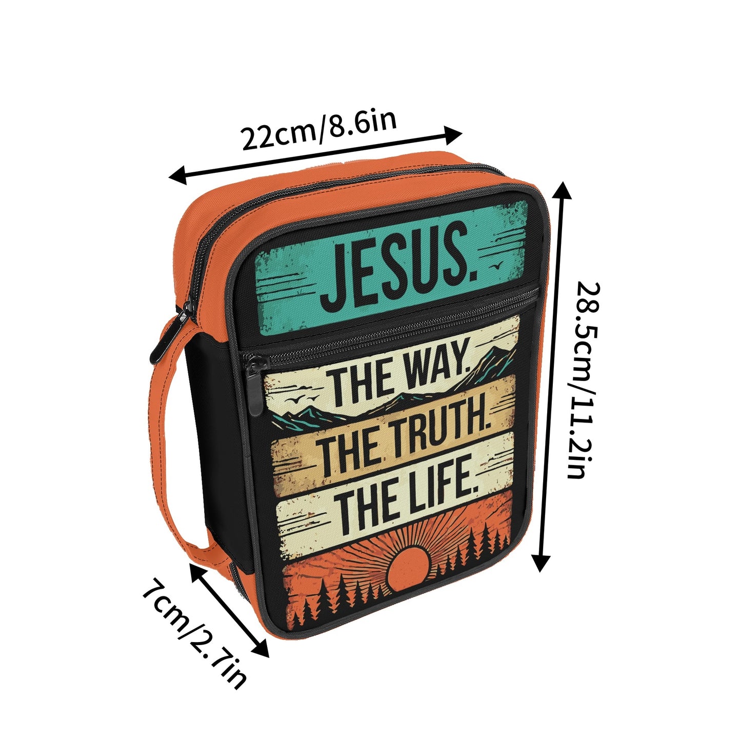 Jesus - The Way The Truth The Life - Durable Bible Cover with Pocket, Handle and Zipper – Perfect for Church, Study, or Travel - Sunset