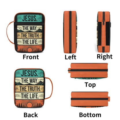 Jesus - The Way The Truth The Life - Durable Bible Cover with Pocket, Handle and Zipper – Perfect for Church, Study, or Travel - Sunset