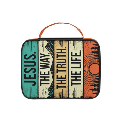 Jesus - The Way The Truth The Life - Durable Bible Cover with Pocket, Handle and Zipper – Perfect for Church, Study, or Travel - Sunset