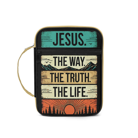 Jesus - The Way The Truth The Life - Durable Bible Cover with Pocket, Handle and Zipper – Perfect for Church, Study, or Travel - Sunset