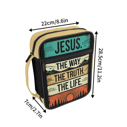 Jesus - The Way The Truth The Life - Durable Bible Cover with Pocket, Handle and Zipper – Perfect for Church, Study, or Travel - Sunset