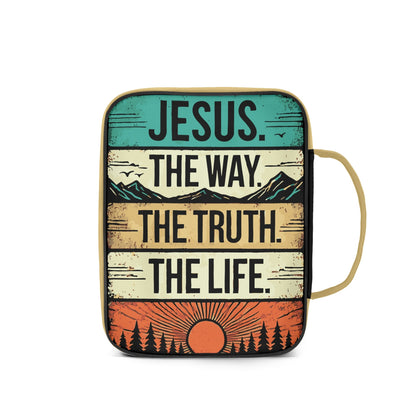 Jesus - The Way The Truth The Life - Durable Bible Cover with Pocket, Handle and Zipper – Perfect for Church, Study, or Travel - Sunset