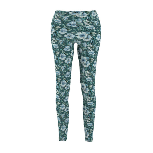 Teal Wildflower - Women's Cut & Sew Casual Leggings