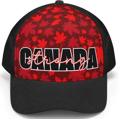 Canada Strong on Maple Leaf Background - Unisex Baseball Cap – Stylish, Comfortable, and Versatile