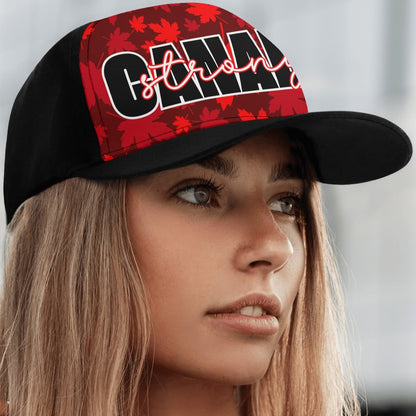 Canada Strong on Maple Leaf Background - Unisex Baseball Cap – Stylish, Comfortable, and Versatile