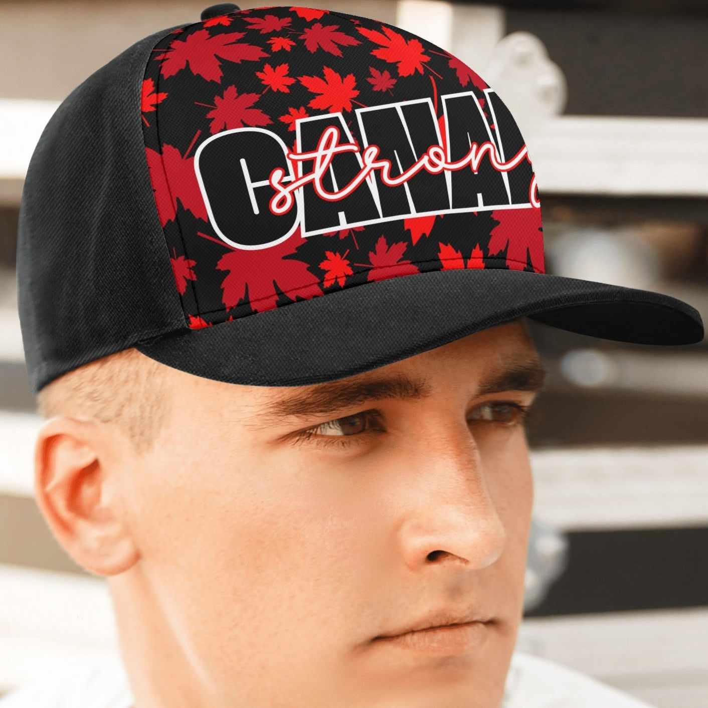 Canada Strong on Maple Leaf Background - Unisex Baseball Cap – Stylish, Comfortable, and Versatile