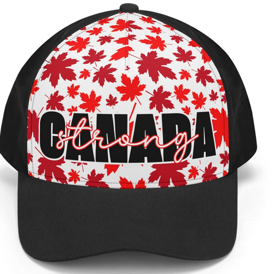 Canada Strong on Maple Leaf Background - Unisex Baseball Cap – Stylish, Comfortable, and Versatile