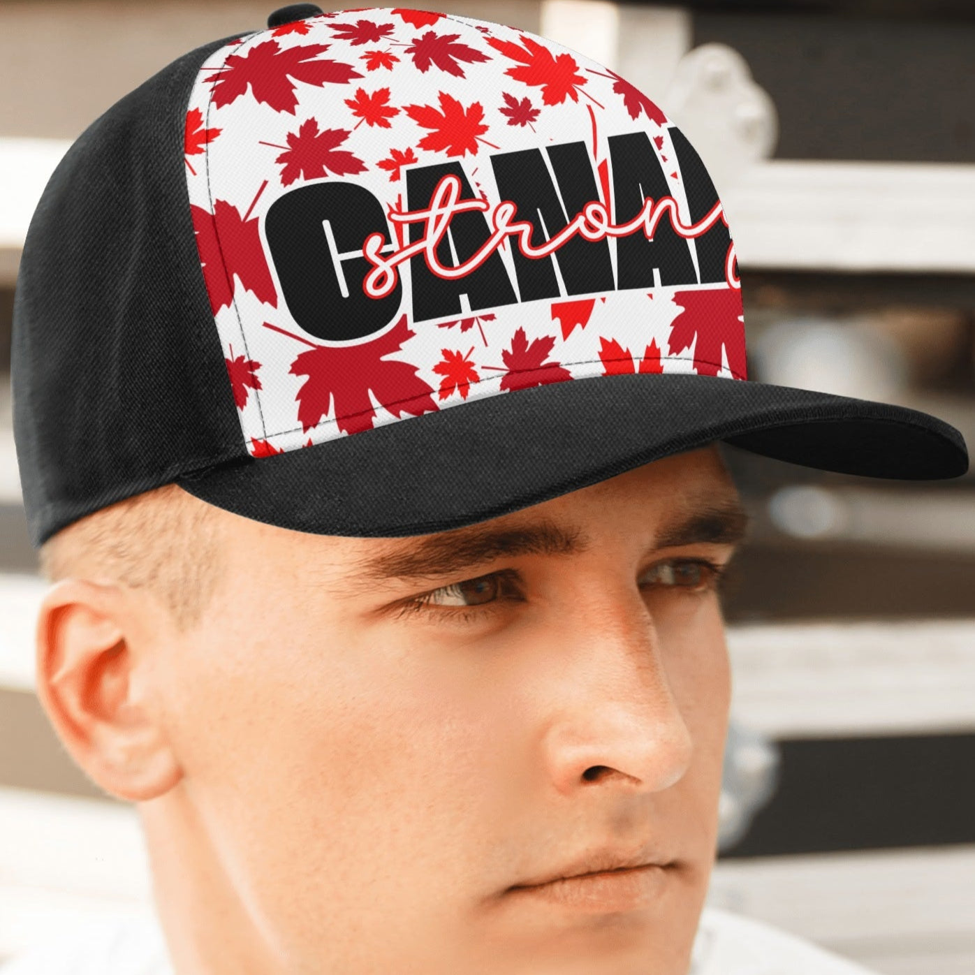 Canada Strong on Maple Leaf Background - Unisex Baseball Cap – Stylish, Comfortable, and Versatile