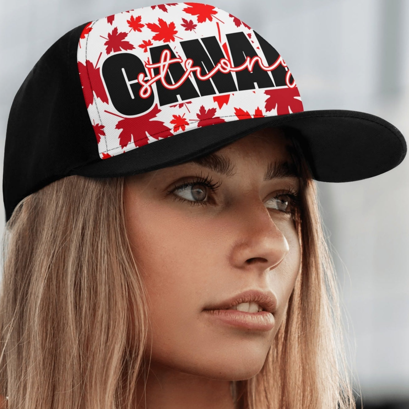 Canada Strong on Maple Leaf Background - Unisex Baseball Cap – Stylish, Comfortable, and Versatile