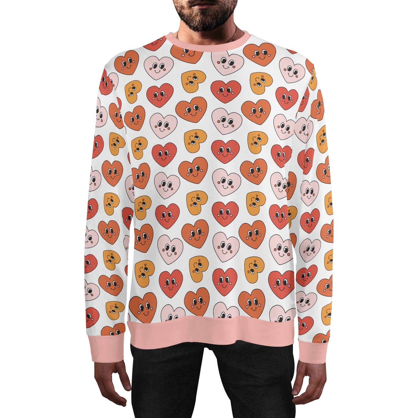 Retro Groovy Smiling Hearts - Unisex Casual Pullover Sweatshirt – Stylish, Comfortable, and Versatile