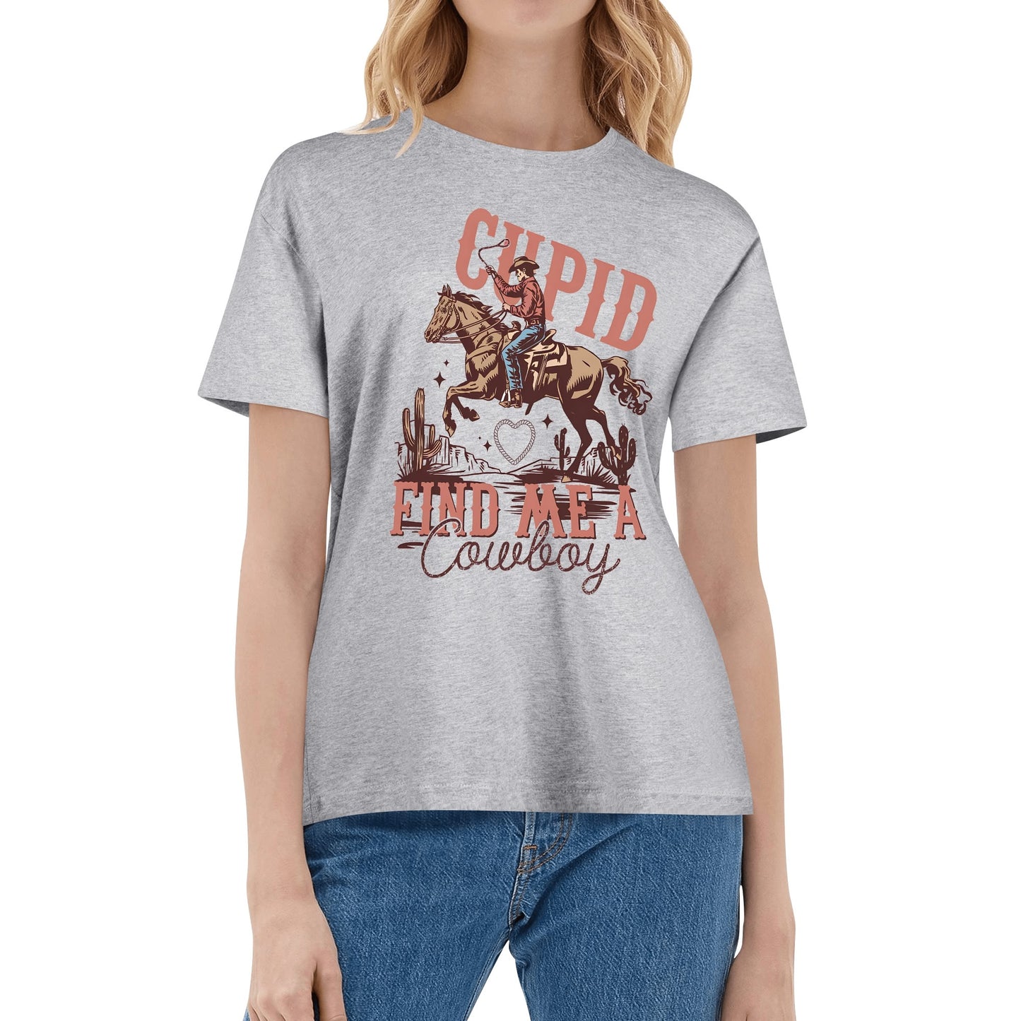 Cupid Find Me A Cowboy - Womens 100% Soft Cotton Valentines Day T-Shirt