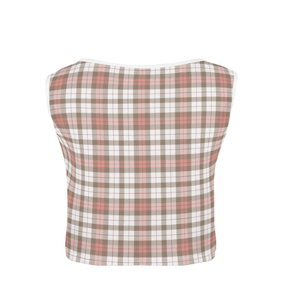 Pink Highland and Soft Checkers - Womens Sleeveless Crop Top – Soft, Lightweight, Versatile Fit (S-5XL)