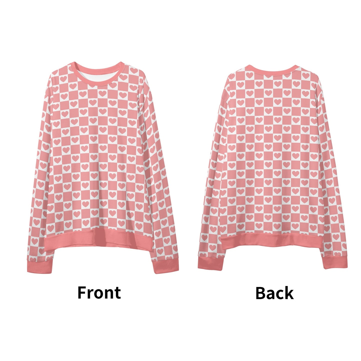 Retro Pink Checkered Hearts - Unisex Casual Pullover Sweatshirt – Stylish, Comfortable, and Versatile