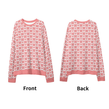 Retro Pink Checkered Hearts - Unisex Casual Pullover Sweatshirt – Stylish, Comfortable, and Versatile