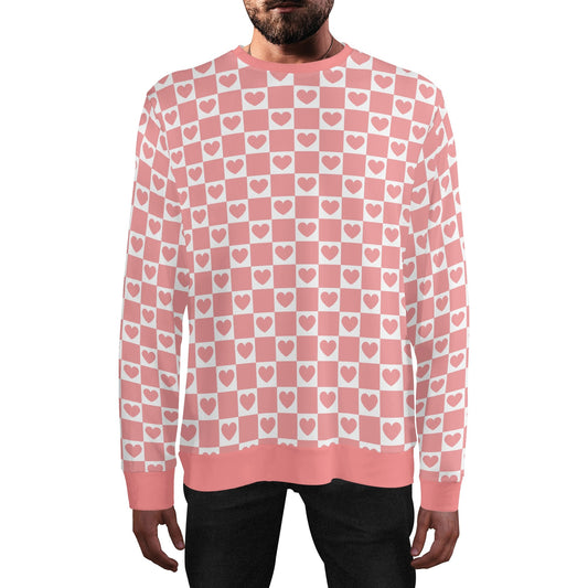 Retro Pink Checkered Hearts - Unisex Casual Pullover Sweatshirt – Stylish, Comfortable, and Versatile