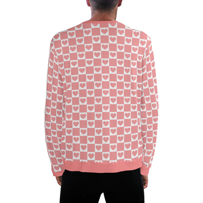 Retro Pink Checkered Hearts - Unisex Casual Pullover Sweatshirt – Stylish, Comfortable, and Versatile