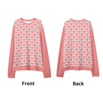 Retro Pink Checkered Hearts - Unisex Casual Pullover Sweatshirt – Stylish, Comfortable, and Versatile