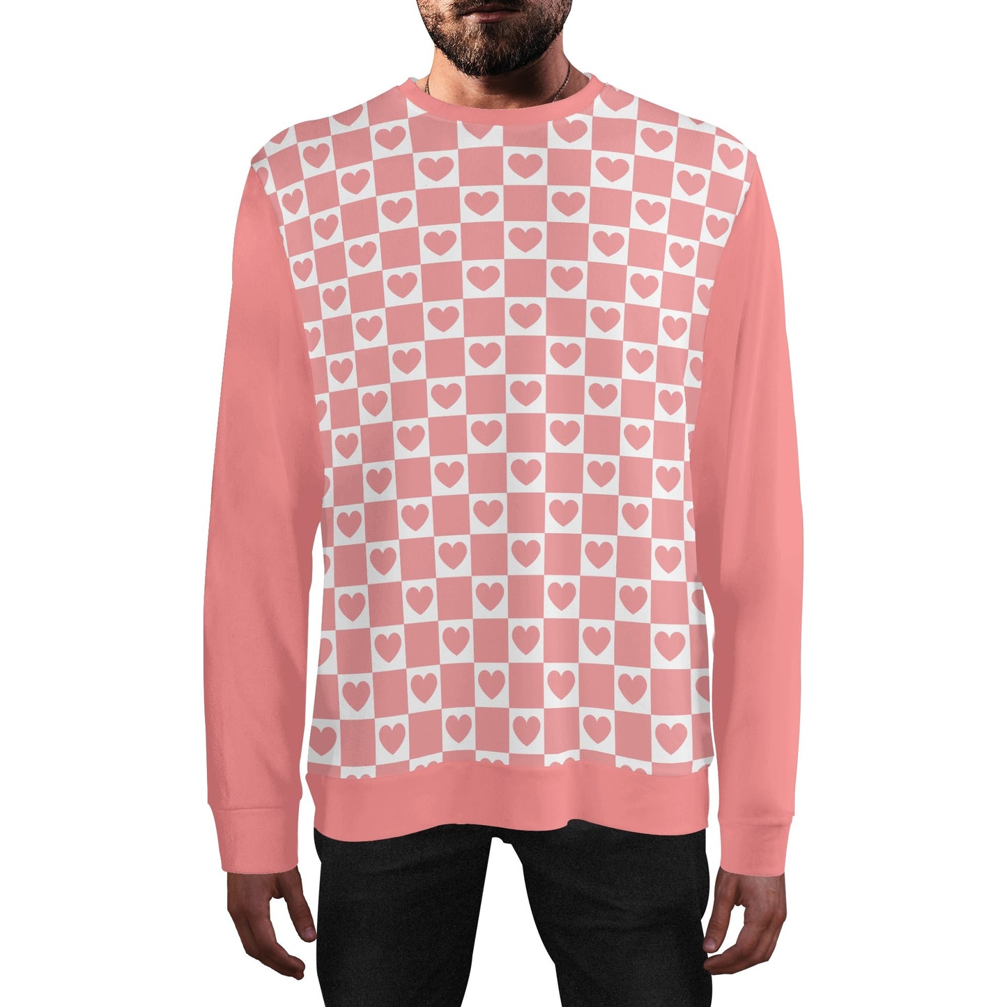 Retro Pink Checkered Hearts - Unisex Casual Pullover Sweatshirt – Stylish, Comfortable, and Versatile