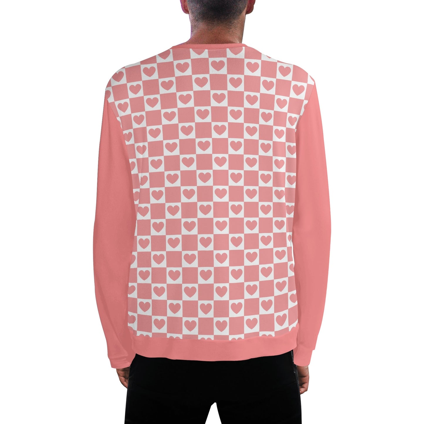 Retro Pink Checkered Hearts - Unisex Casual Pullover Sweatshirt – Stylish, Comfortable, and Versatile