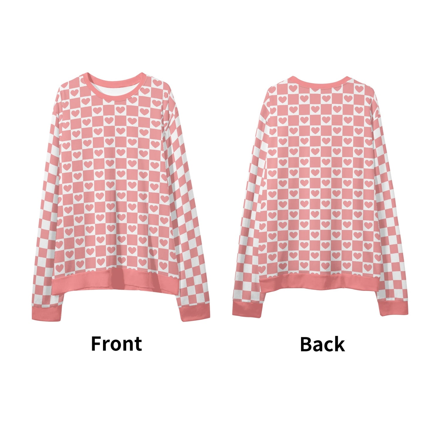 Retro Checkered Pink - Checkered Hearts Sleeves - Unisex Casual Pullover Sweatshirt – Stylish, Comfortable, and Versatile