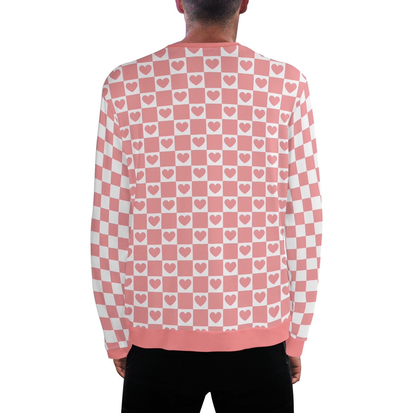 Retro Checkered Pink - Checkered Hearts Sleeves - Unisex Casual Pullover Sweatshirt – Stylish, Comfortable, and Versatile