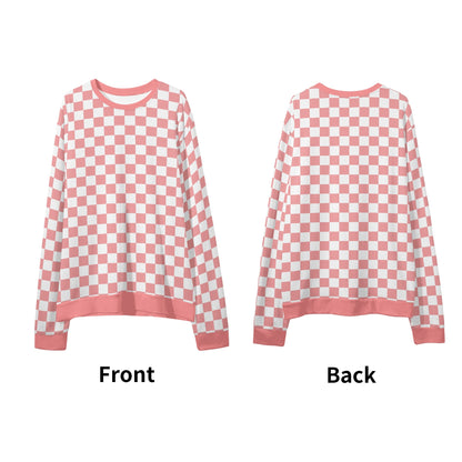 Retro Groovy Pink Checkered - Unisex Casual Pullover Sweatshirt – Stylish, Comfortable, and Versatile