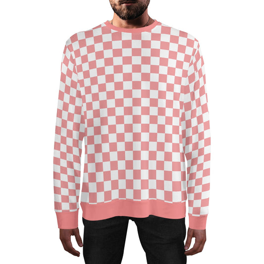 Retro Groovy Pink Checkered - Unisex Casual Pullover Sweatshirt – Stylish, Comfortable, and Versatile