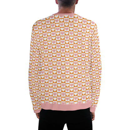 Retro Pink & Orange Checkered Hearts - Unisex Casual Pullover Sweatshirt – Stylish, Comfortable, and Versatile