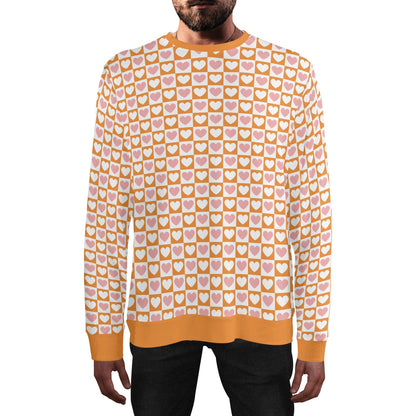 Retro Pink & Orange Checkered Hearts - Unisex Casual Pullover Sweatshirt – Stylish, Comfortable, and Versatile