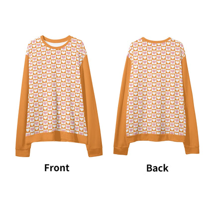 Retro Pink & Orange Checkered Hearts - Unisex Casual Pullover Sweatshirt – Stylish, Comfortable, and Versatile