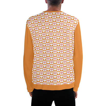 Retro Pink & Orange Checkered Hearts - Unisex Casual Pullover Sweatshirt – Stylish, Comfortable, and Versatile