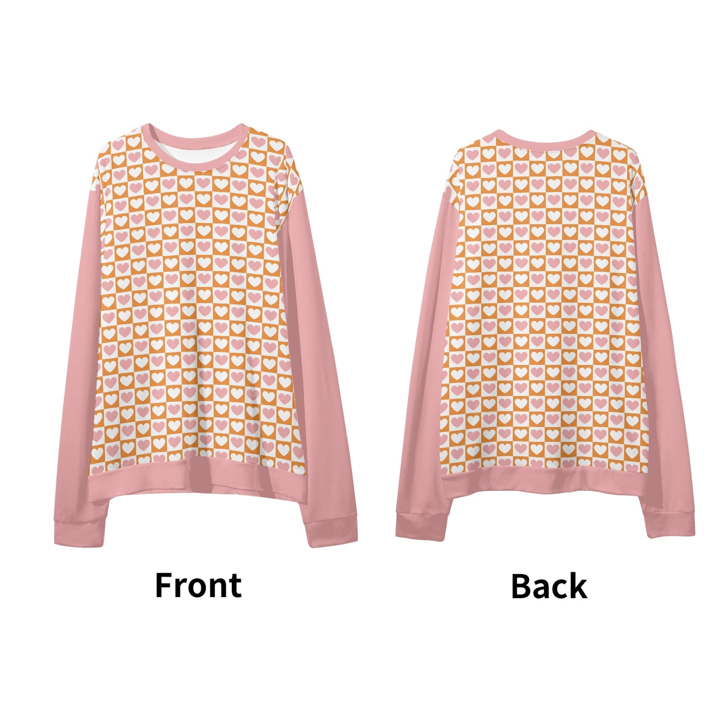 Retro Pink & Orange Checkered Hearts - Unisex Casual Pullover Sweatshirt – Stylish, Comfortable, and Versatile