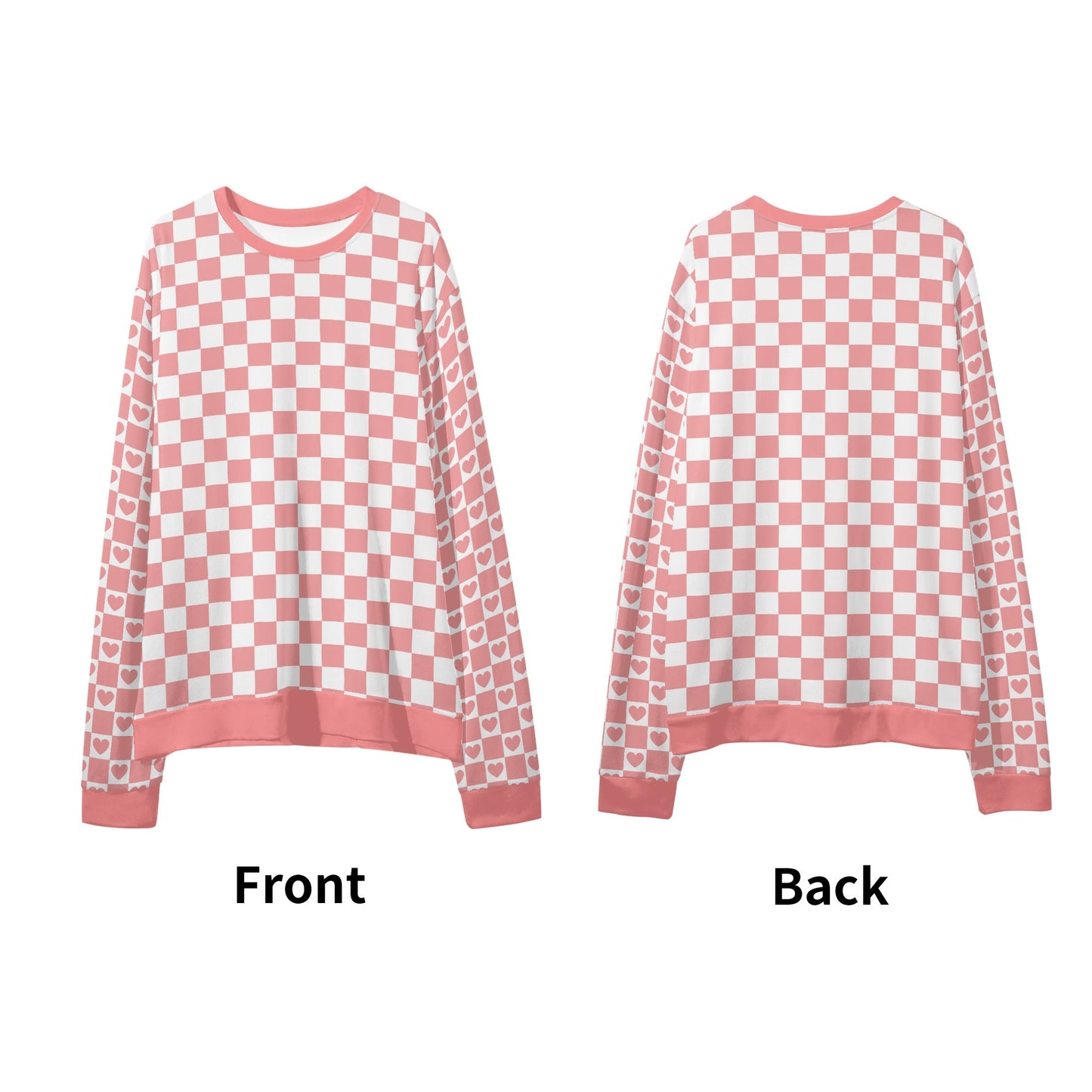 Retro Checkered Pink - Checkered Hearts Sleeves - Unisex Casual Pullover Sweatshirt – Stylish, Comfortable, and Versatile