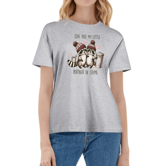 Love You My Little Partner In Crime - Raccoons | Women's 100% Soft Cotton T-Shirt
