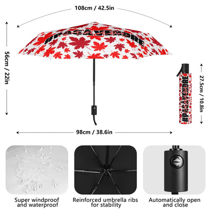 Canada n’est #PASÀVENDRE – Parapluie entièrement automatique avec impression extérieure – Unique, élégant et durable