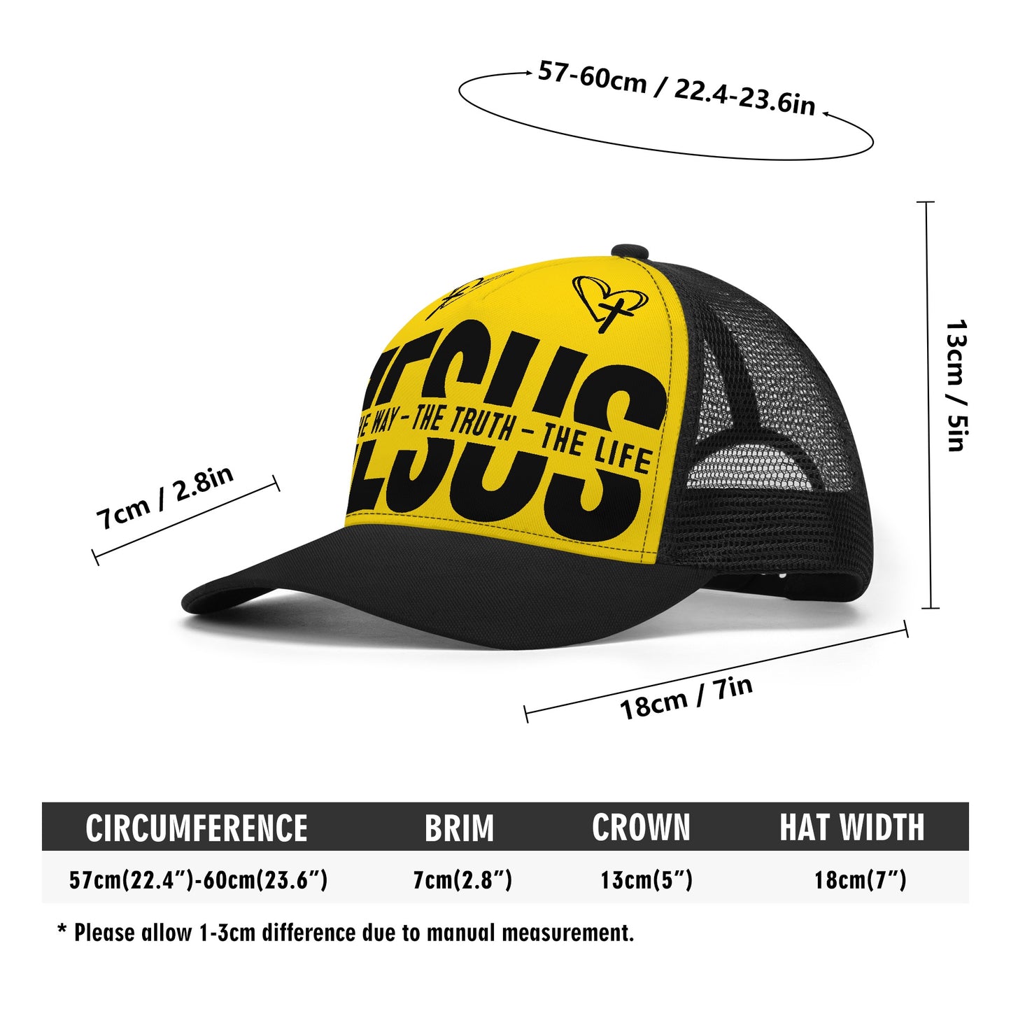 JESUS The Way The Truth The Life - Bright & Bold Breathable Mesh Trucker Cap – Adjustable Snapback Design