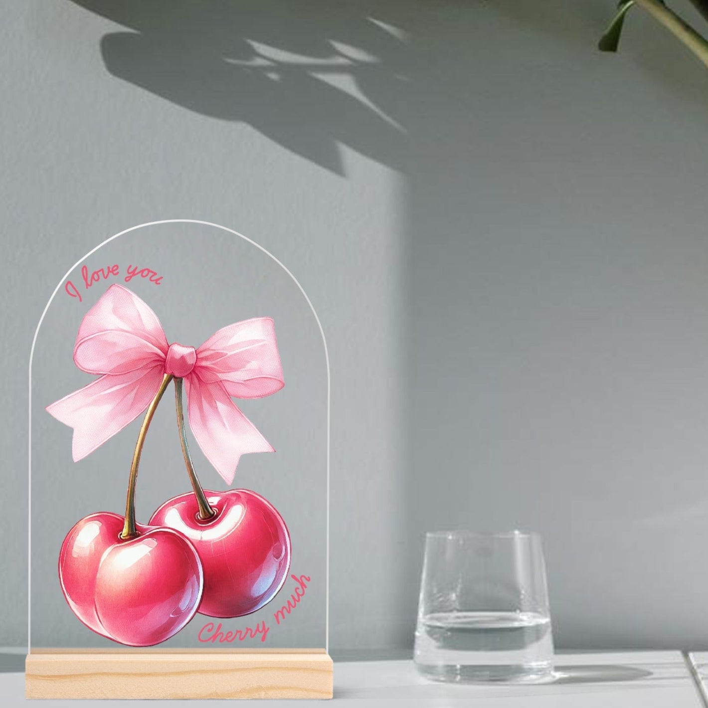 I Love You Cherry Much - Lightweight Arch Acrylic Table Sign with Wood Stand