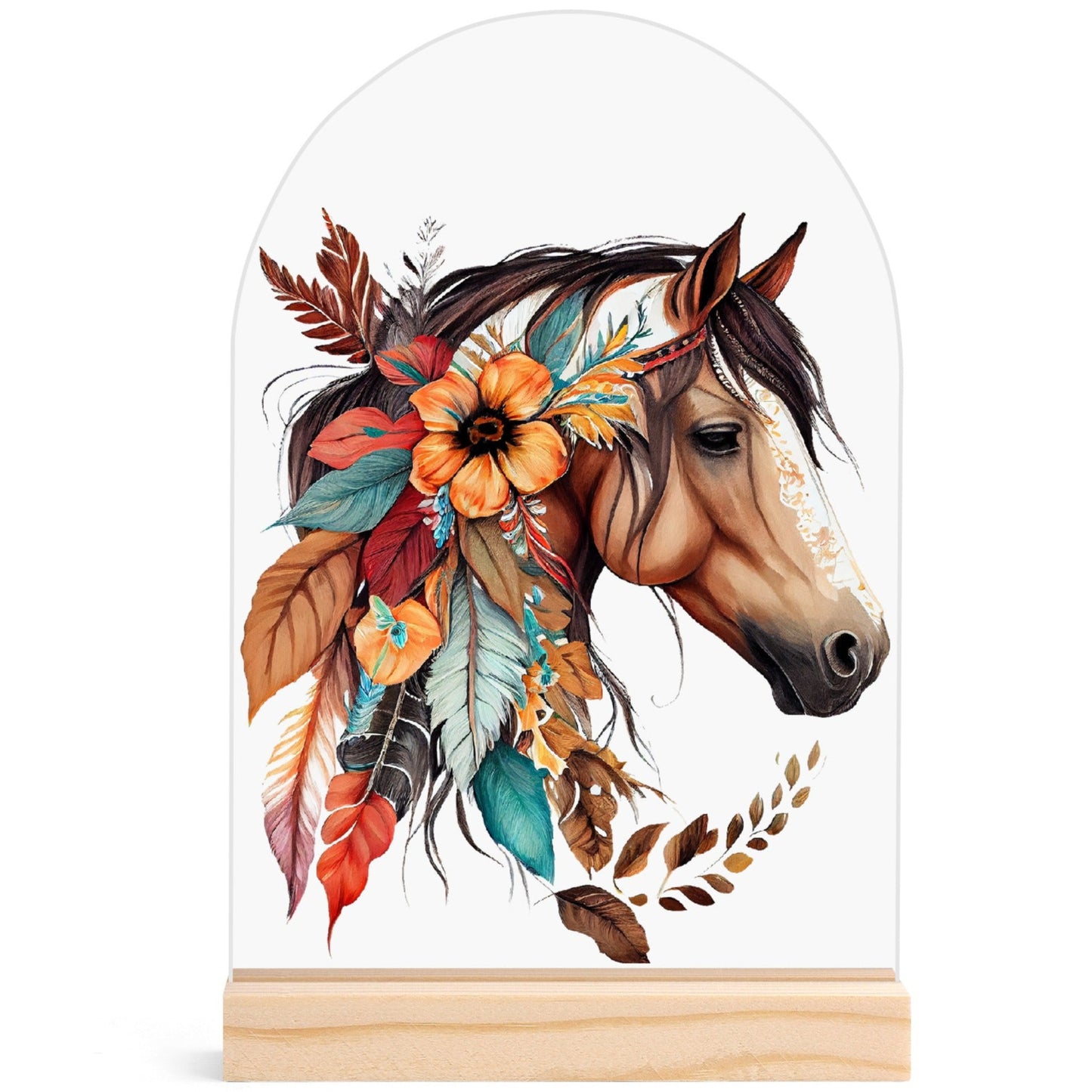 Horses - Lightweight Arch Acrylic Table Sign with Wood Stand