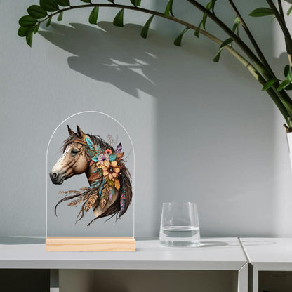 Horses - Lightweight Arch Acrylic Table Sign with Wood Stand