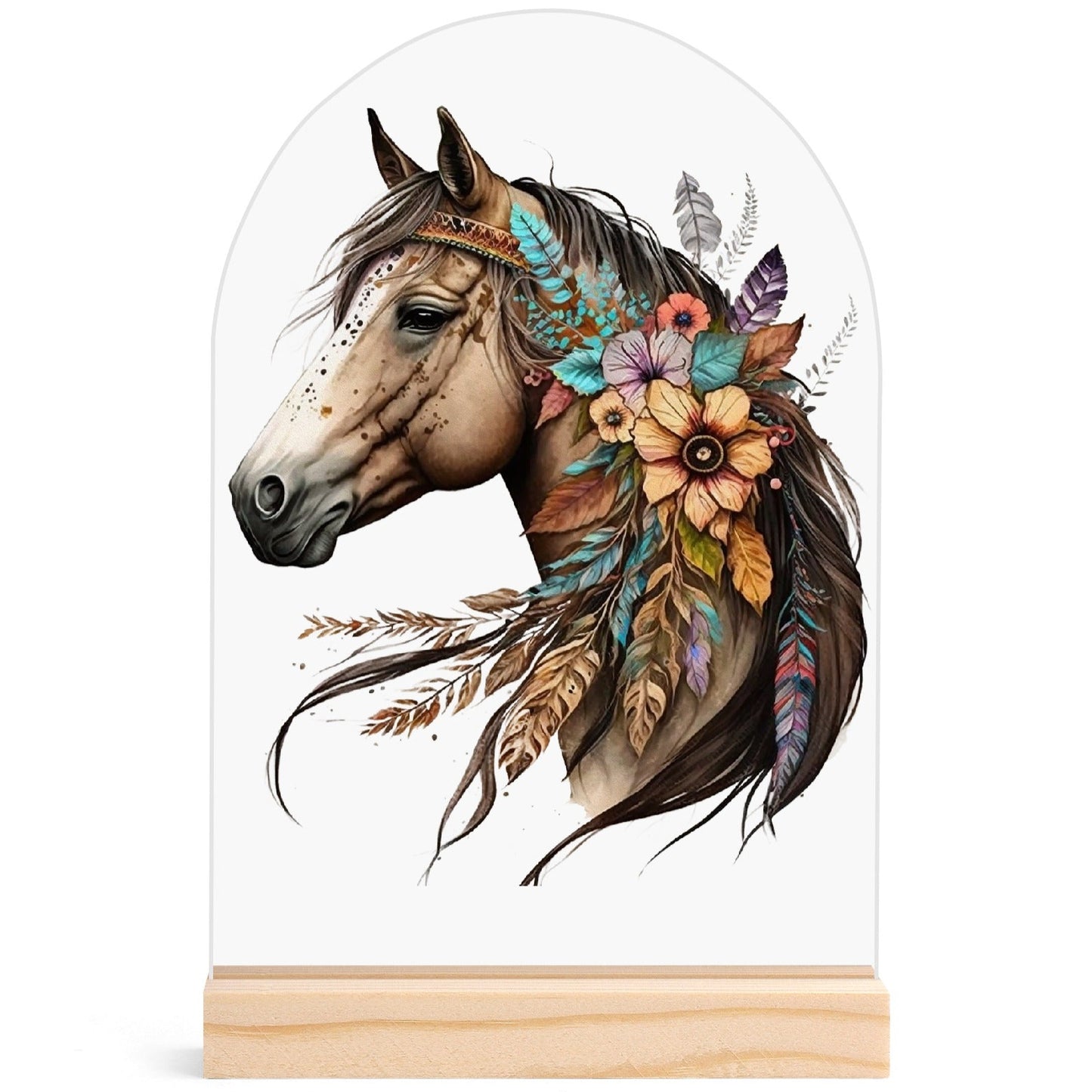 Horses - Lightweight Arch Acrylic Table Sign with Wood Stand