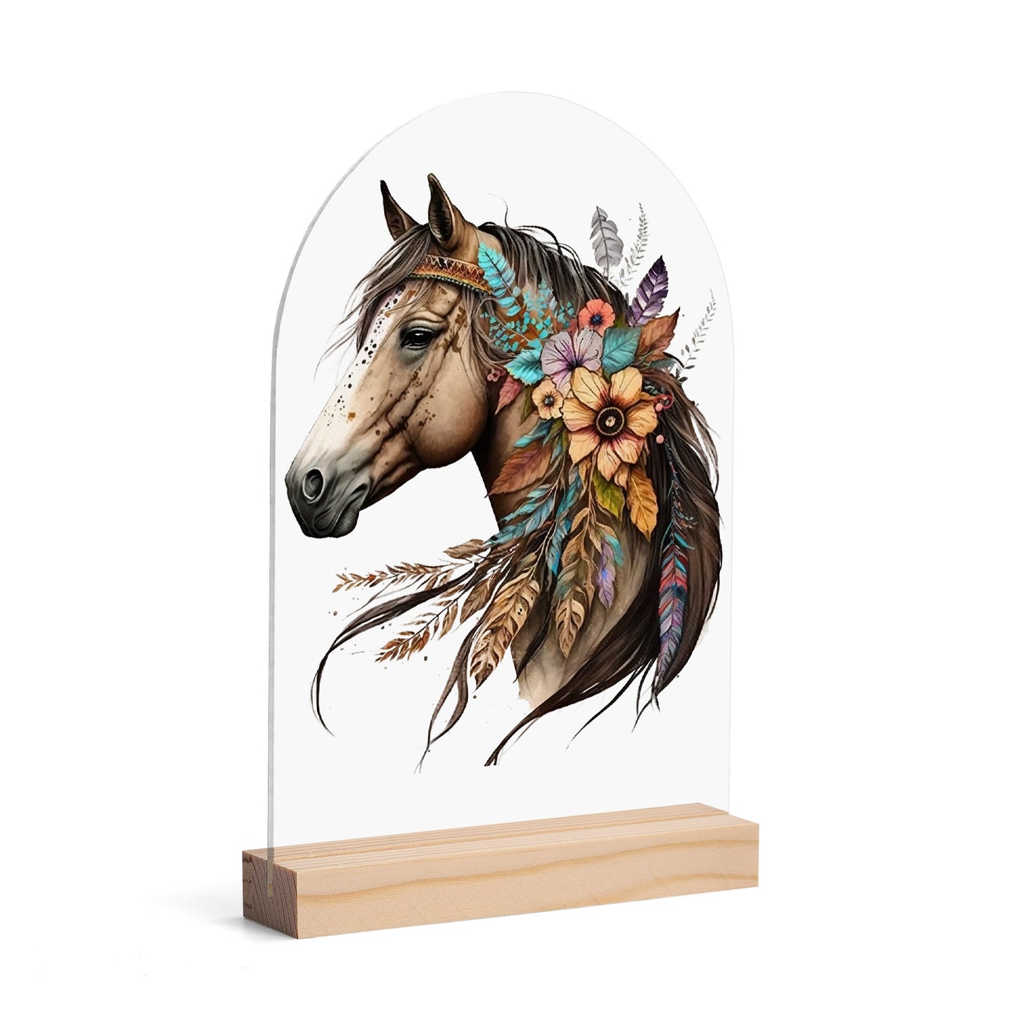 Horses - Lightweight Arch Acrylic Table Sign with Wood Stand