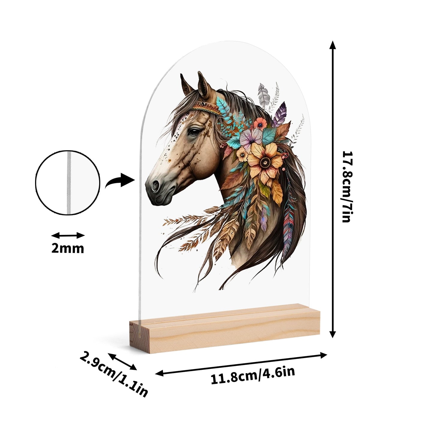 Horses - Lightweight Arch Acrylic Table Sign with Wood Stand