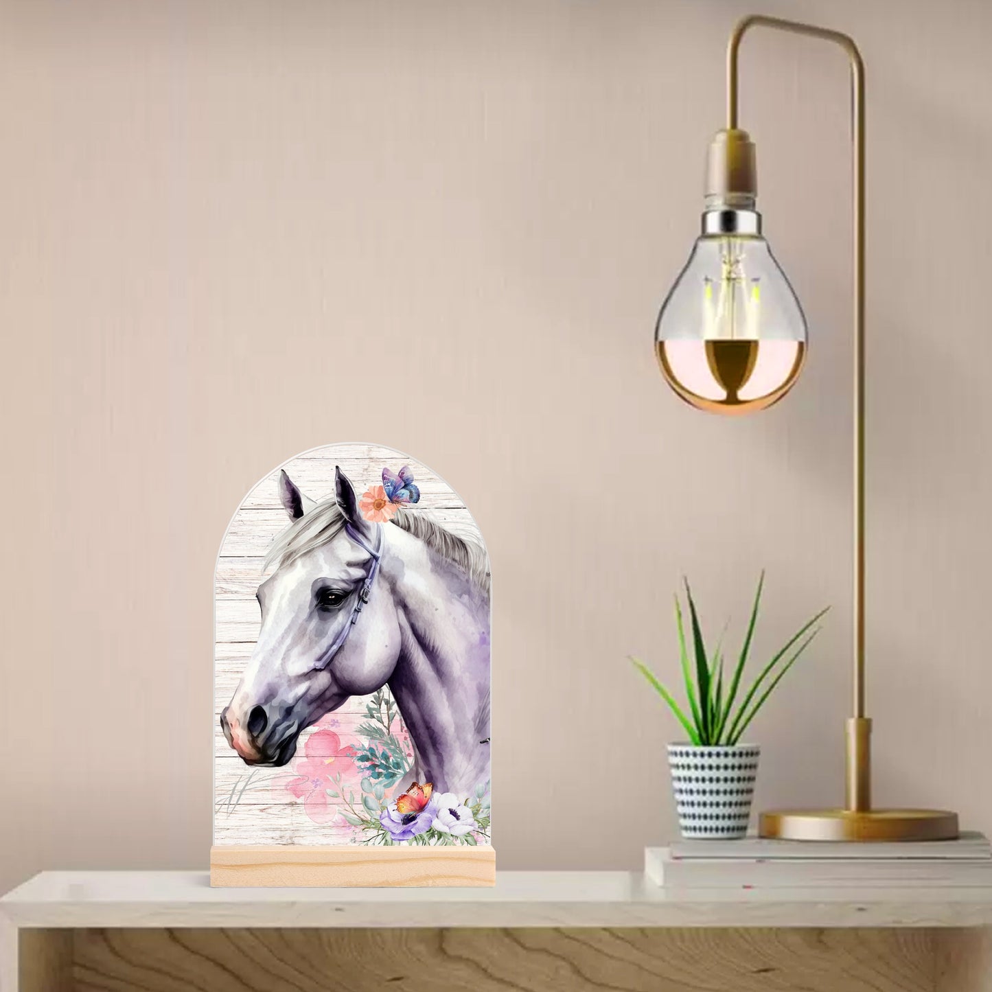 Horses - Lightweight Arch Acrylic Table Sign with Wood Stand