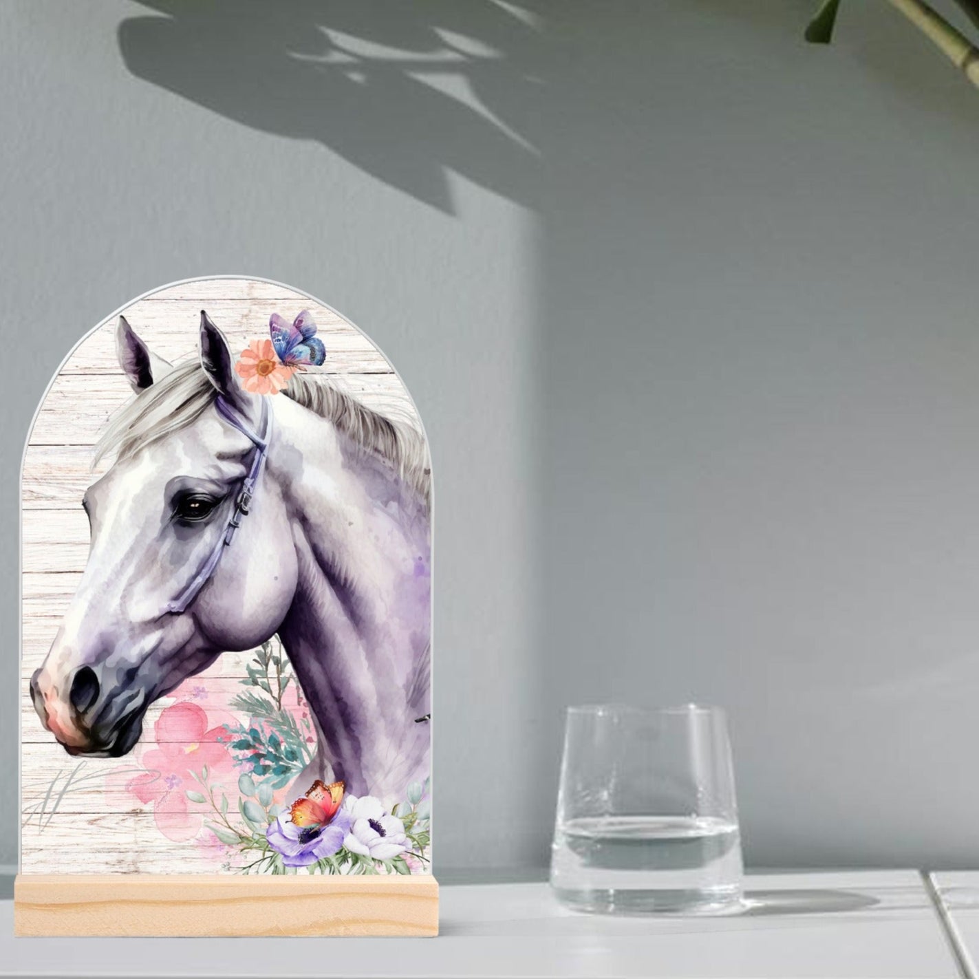 Horses - Lightweight Arch Acrylic Table Sign with Wood Stand