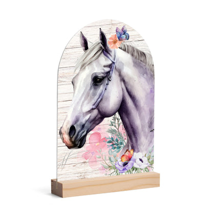 Horses - Lightweight Arch Acrylic Table Sign with Wood Stand