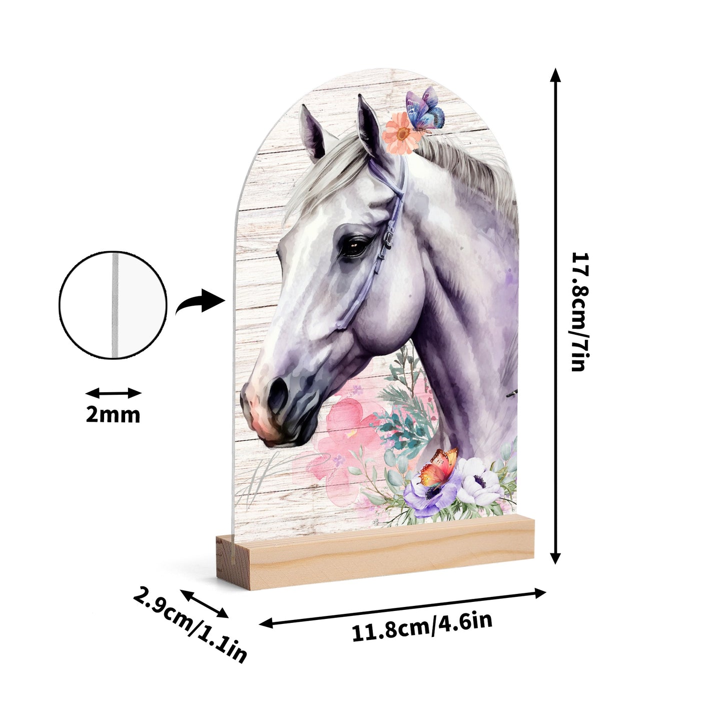 Horses - Lightweight Arch Acrylic Table Sign with Wood Stand