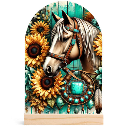 Horses - Lightweight Arch Acrylic Table Sign with Wood Stand